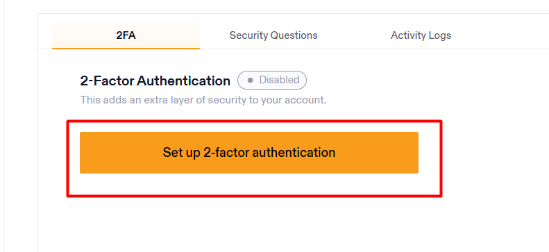 2FA setup on your GO54 client area - Click on the set up 2-factor authentication button